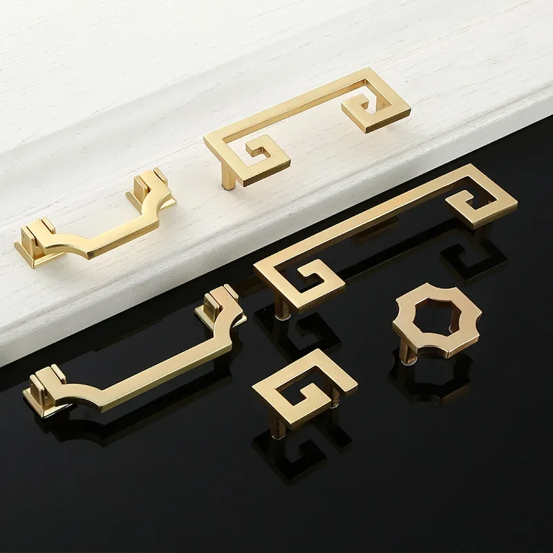 Furniture Hardware Modern Gold Handle European Style Square Cabinet Drawer Door Cabinet Zinc Alloy Handle Cabinet Handle