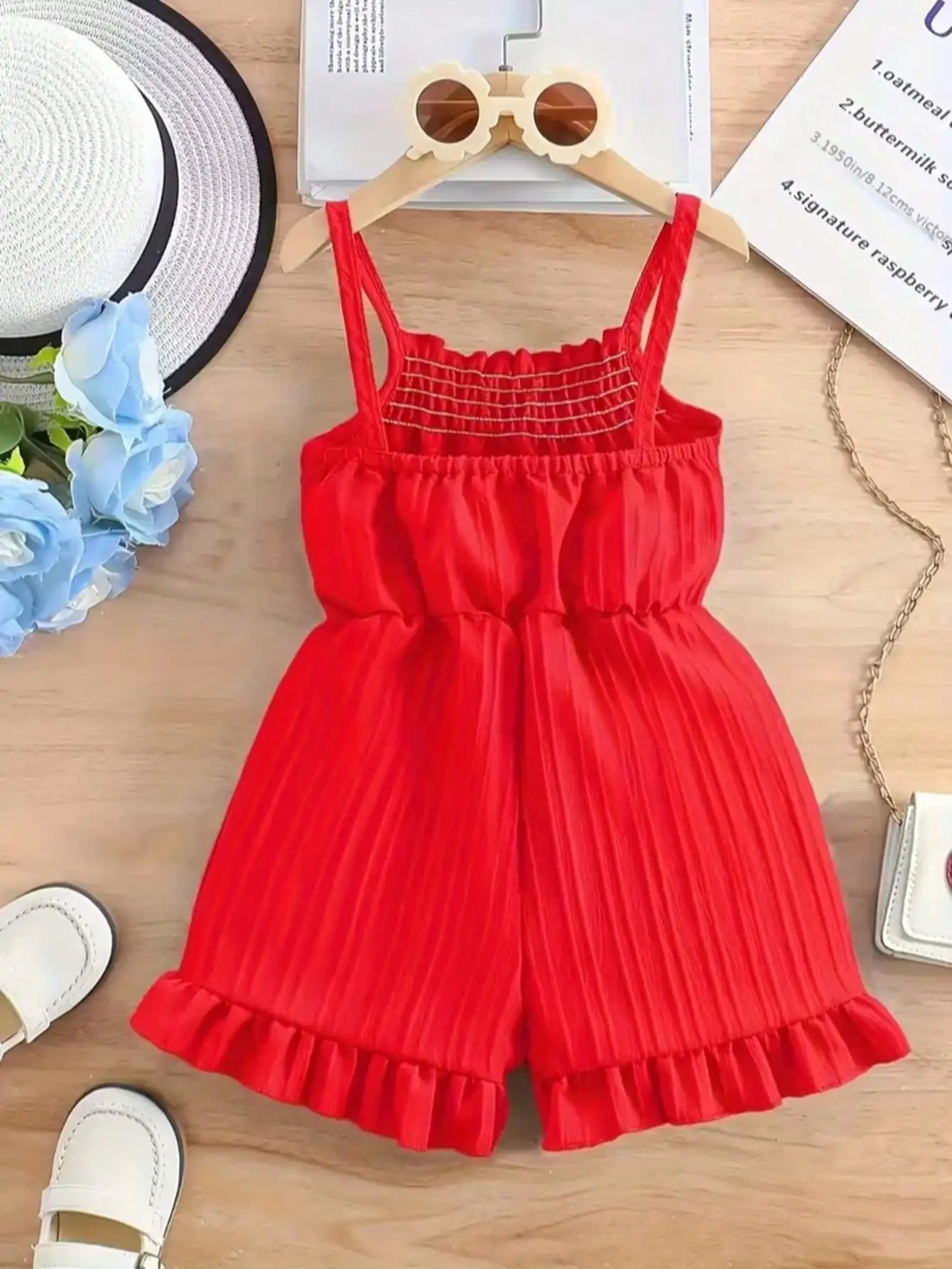 Lässiger, eleganter Overall für Kinder mit Rundhalsausschnitt, Trägern, einfarbig, mit Schleife an der Taille, Shorts, bequeme Passform, Kinderoutfit – Detail 5