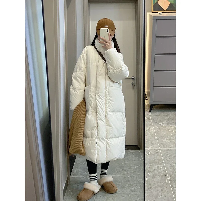 Autumn Winter New Women\'s Bread Long Down Jackets Coat Women\'s Loose Elegant Temperament Fashion Warm and Cold Resistant Coat