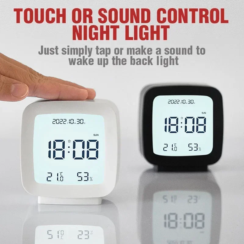 

Alarm Control Touch Bedside TV Night Style Shape Humidity Temperature Sound Square Small Digital Clock Light