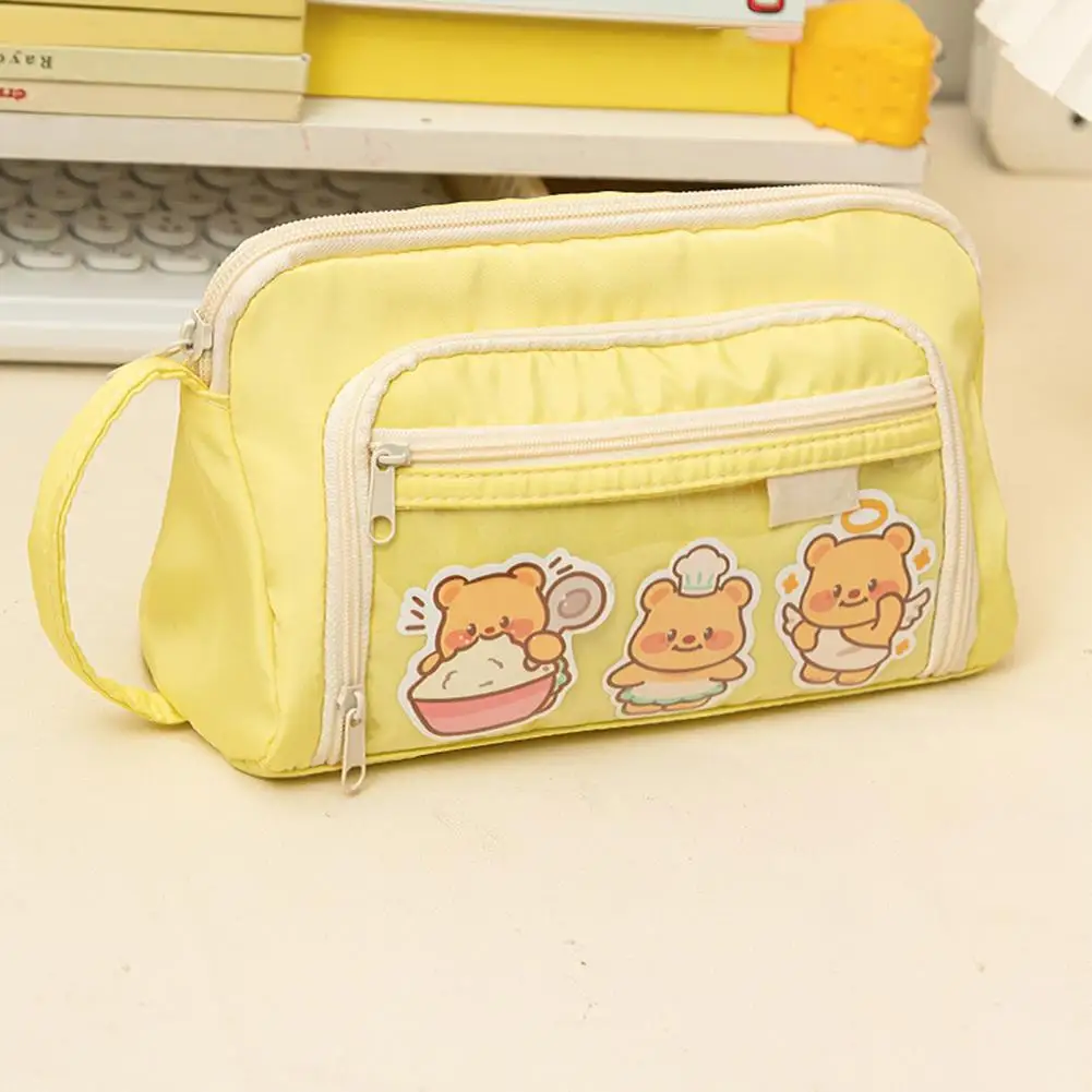 Professional Pen Storage Bag Capacity Cartoon Bear Pattern Pencil Case with Zipper Closure Handle Strap Student for Organization