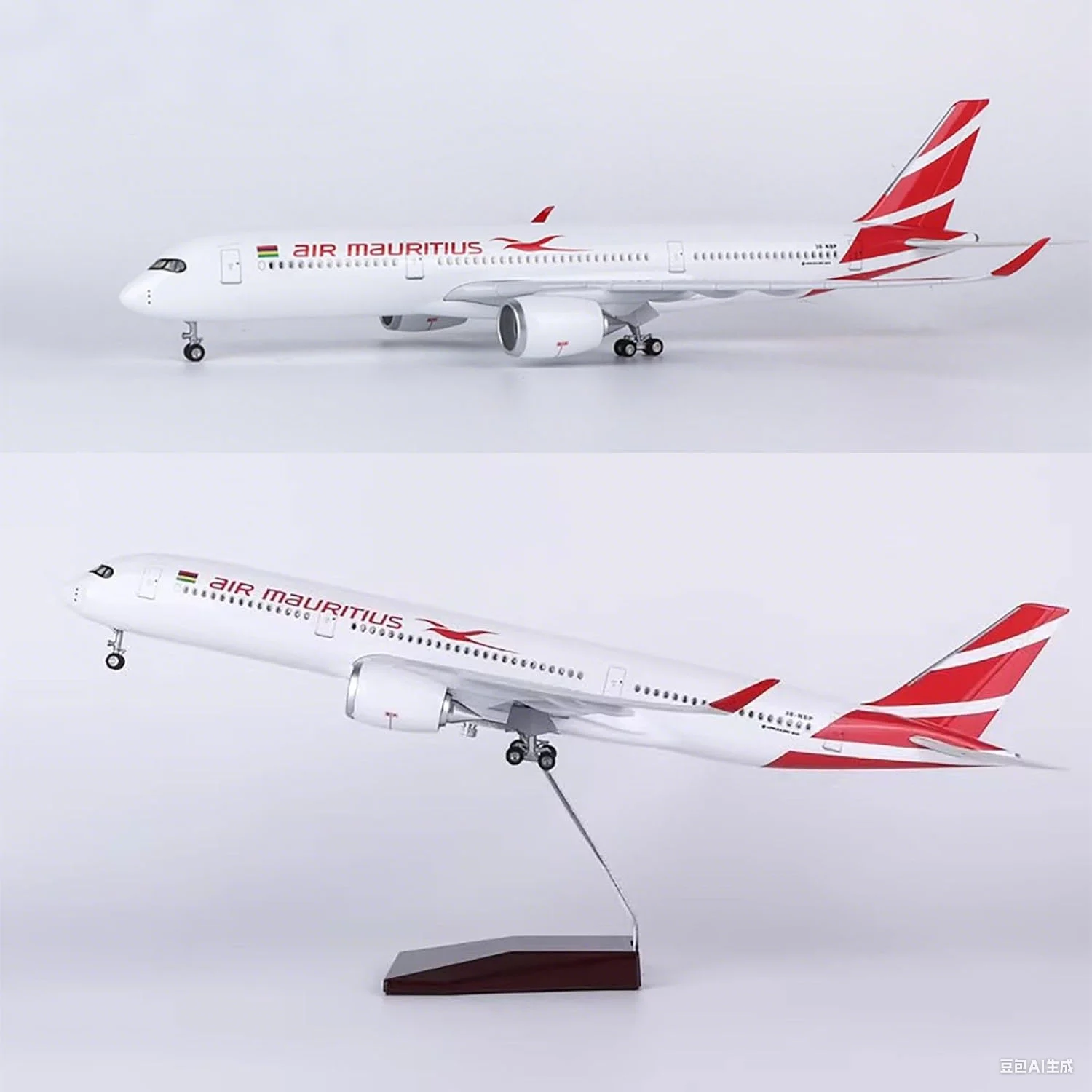 Modello di aereo in scala 1:150 Mauritius A350 Modello di aereo da collezione in resina con ruote Modalità aereo pressofuso per la raccolta