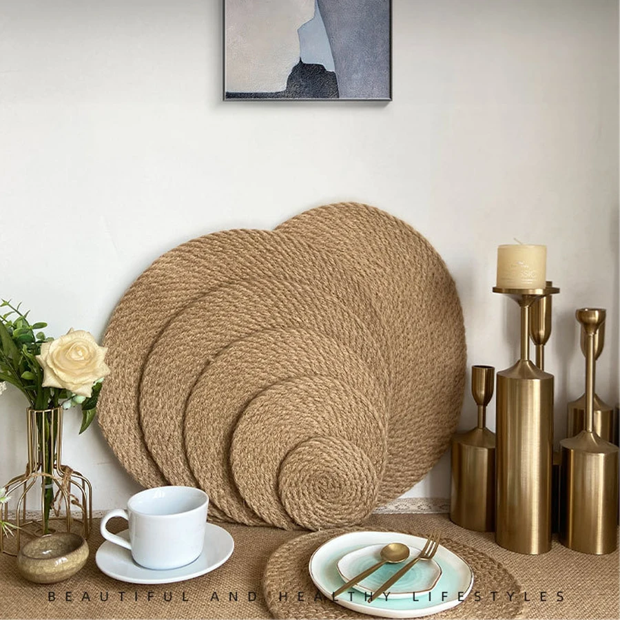 1PCS Coarse Jute Insulating Mat Ins Style Semi-Handmade Weaving Dinner Mat Linen Grass Anti-scald Plate Mat Domestic Heat-resist