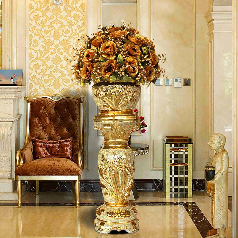 Roman column high-end floor-to-ceiling large vase simulation flower arrangement set ornaments living room European modern hotel