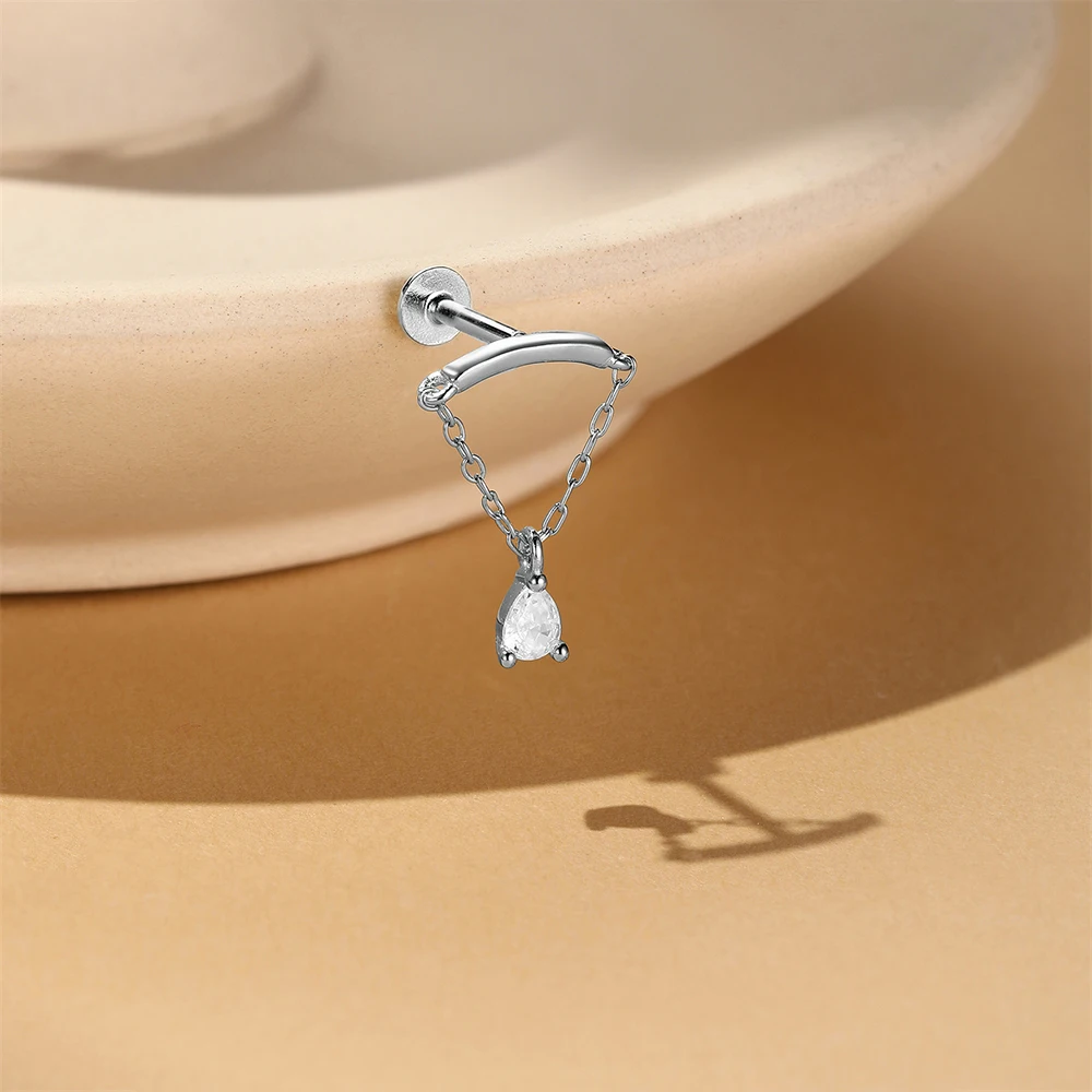AIDE 925 Sterling Silber Geometrische Glatte Ketten-Quasten-Ohrringe für Damen, Knorpel-Spiral-Piercing, flache Rückseite, zum Schlafen tragbar – Detail 34