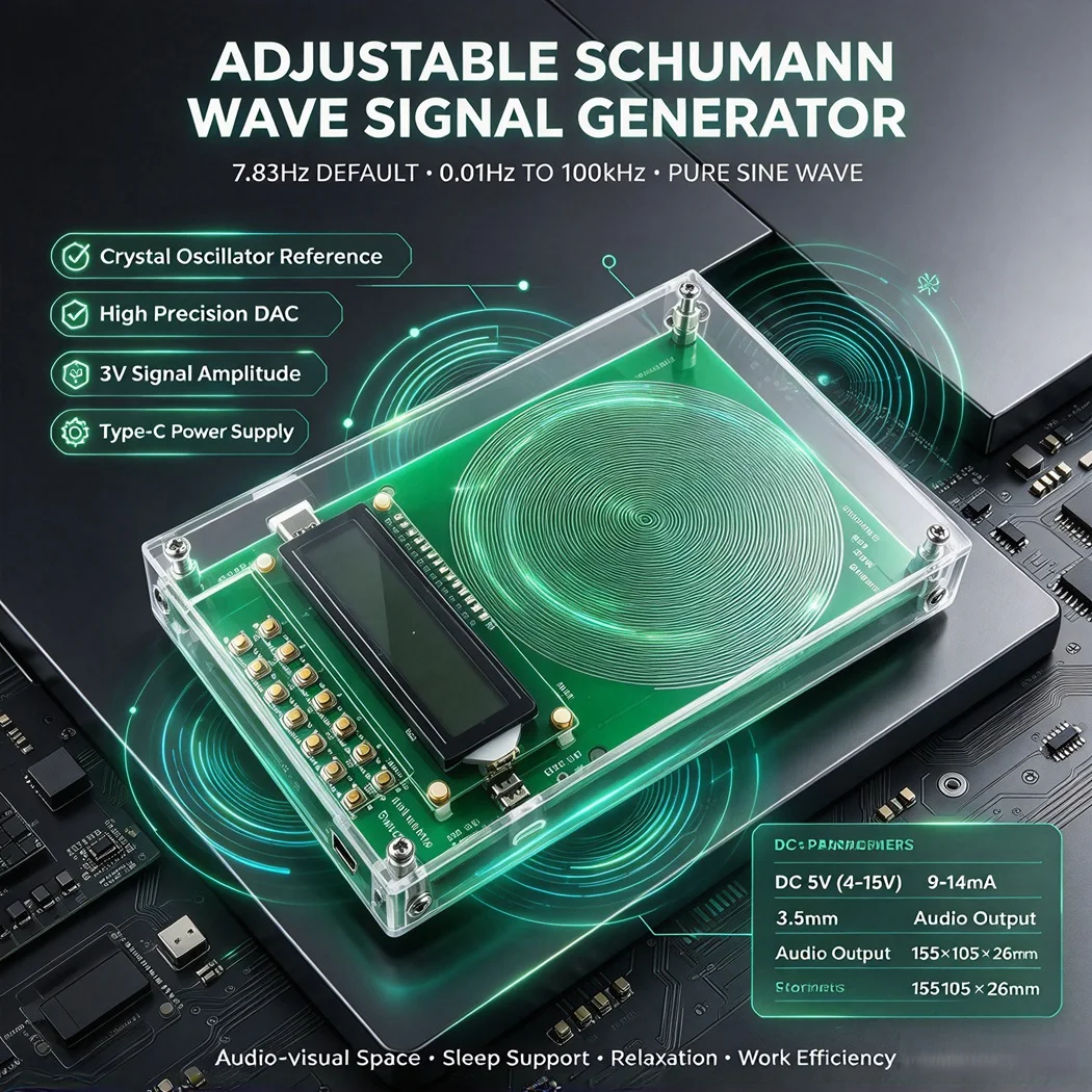 7.83Hz Schumann Wave Generator 0.01Hz-100KHz Pure Sine Wave Signal Generator Type-C DC4-15V 3.5mm Audio Output