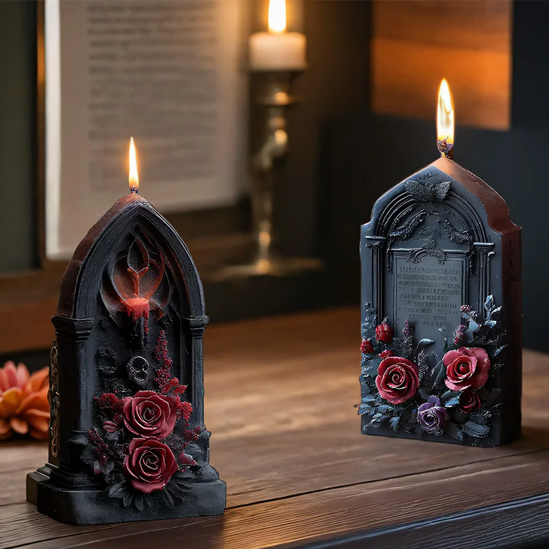 Molde de vela tridimensional de elemento de lápide de Halloween, formato de lápide tridimensional, molde de silicone durável de alta qualidade