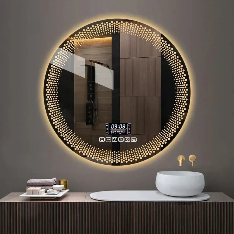 3 Colors Adjustable Smart Bathr Mirror 60/70CM Round LED Bathroom Mirror Hotel Bedroom Wall Mounted Defogging Decorative Mirrors