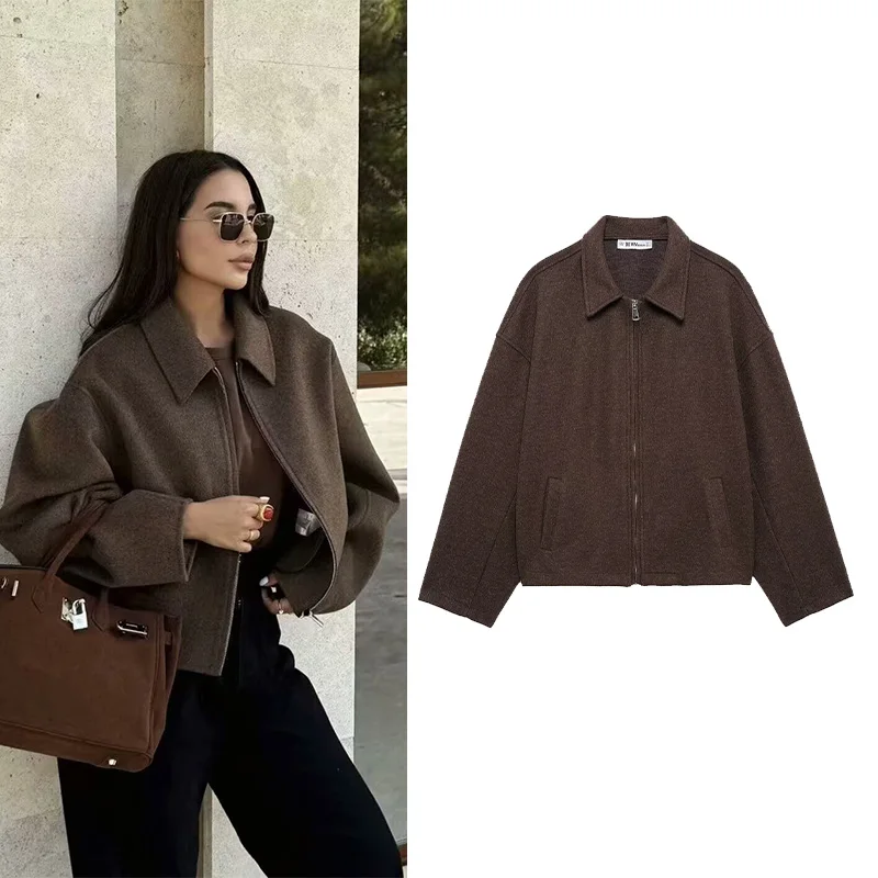 

NERHEFZ женские повседневные куртки осенняя женская верхняя одежда с длинными рукавами на молнии свободные женские пальто женская куртка в стиле ретро