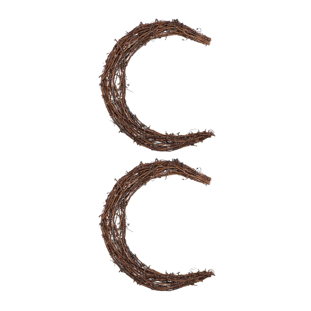 

2Pcs Moon Wreath Rattan Vine Natural Handmade Crescent DIY Craft Frame for Christmas and Seasonal Decor Moon Wreath
