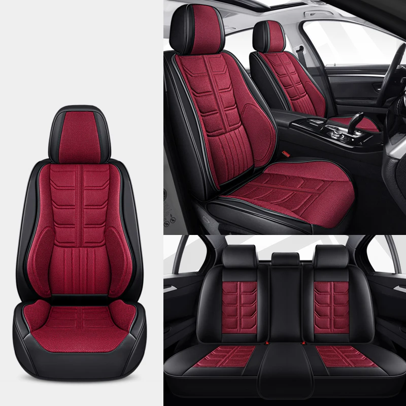 Universal Full Set Car Seat Covers For Audi A3 Sportback A6 C5 Haval Jolion H6 Dargo F7X Leather+Flax Auto Accessories Interior