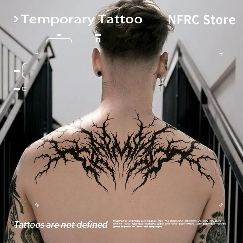 Symmetrical Dark Thorn Branch Back Herbal Juice Tattoo Sticker Waterproof Fake Tattoo Unisex Upper Back Grunge Punk Body Decal