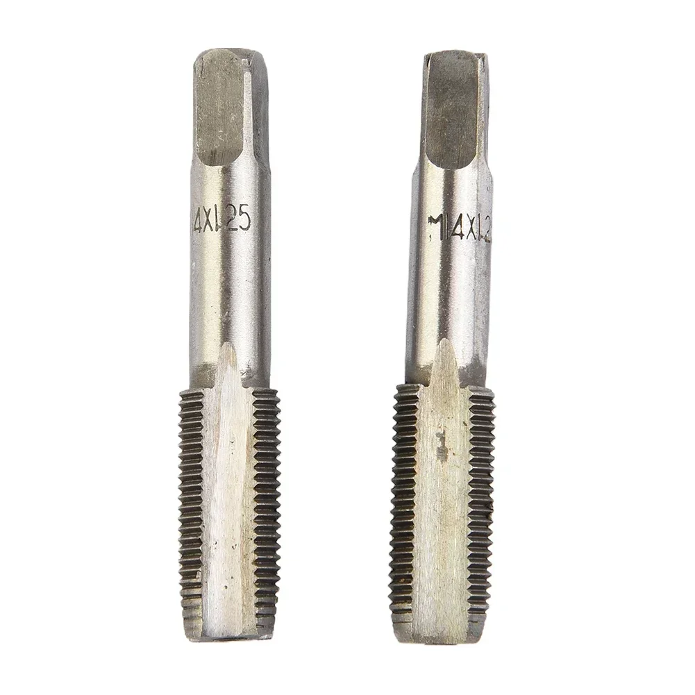 2 Pcs Tap HSS 14mm X 1.25 Metric Taper Head And Plug Head Right Thread X 1.25mm Silver High-speed Steel Taps