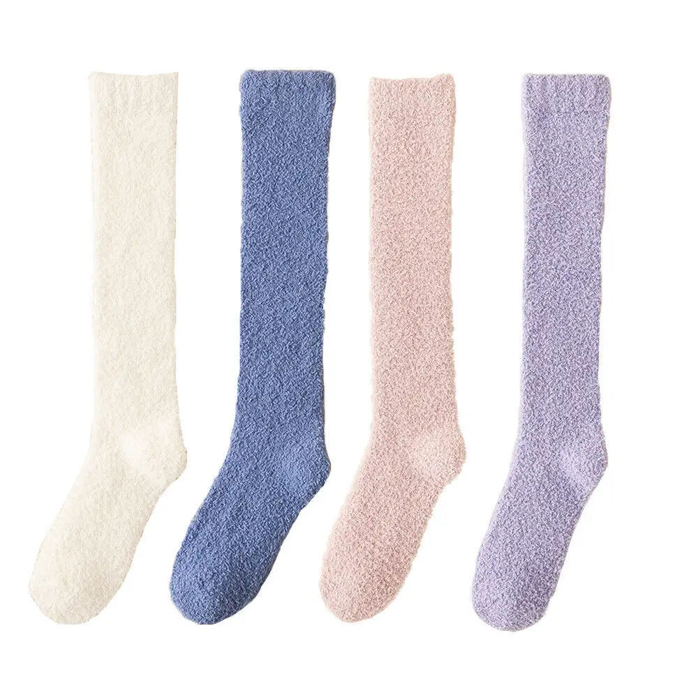 4Pairs Womens Ladies Fluffy Warm Long Cosy Thermal Knee High Winter Sock UK