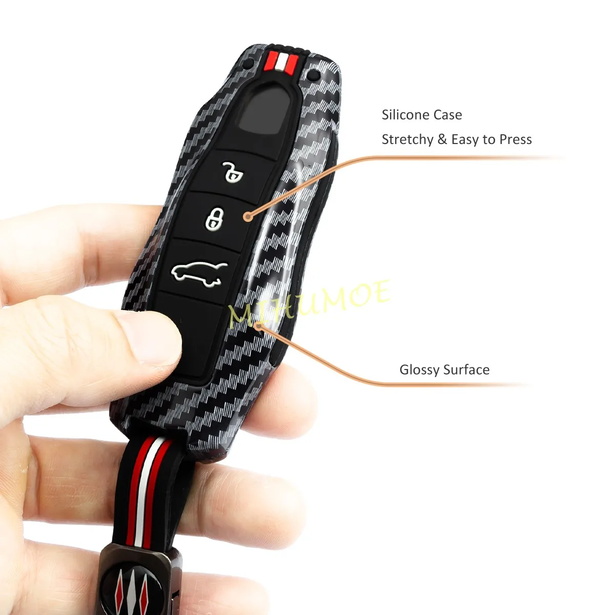 

Metal Carbon Fiber Key Fob Case Cover Keychain Ring For Porsche Cayenne Panamera Macan 911 718 Boxster Cayman Spyder Accessories
