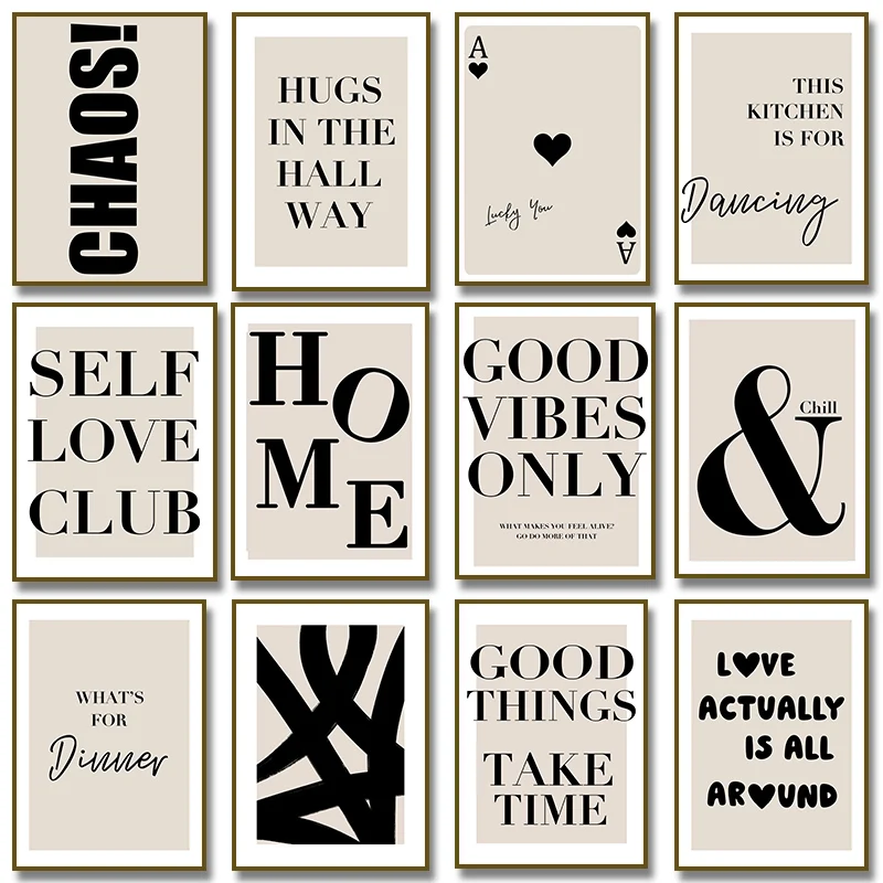 Affiche sur toile avec citation de bonnes vibrations, Chaos, Club d'amour personnel, Affirmation Positive, peinture imprimée, décor moderne de cuisine et de salon