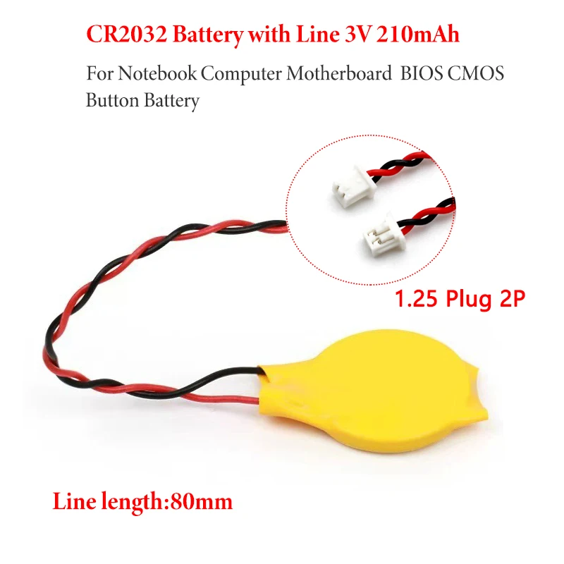 

2-10PCS CR2032 2032 Battery with wire 2pin 1.25 Laptop motherboard BIOS CMOS Disassemble Button batteries