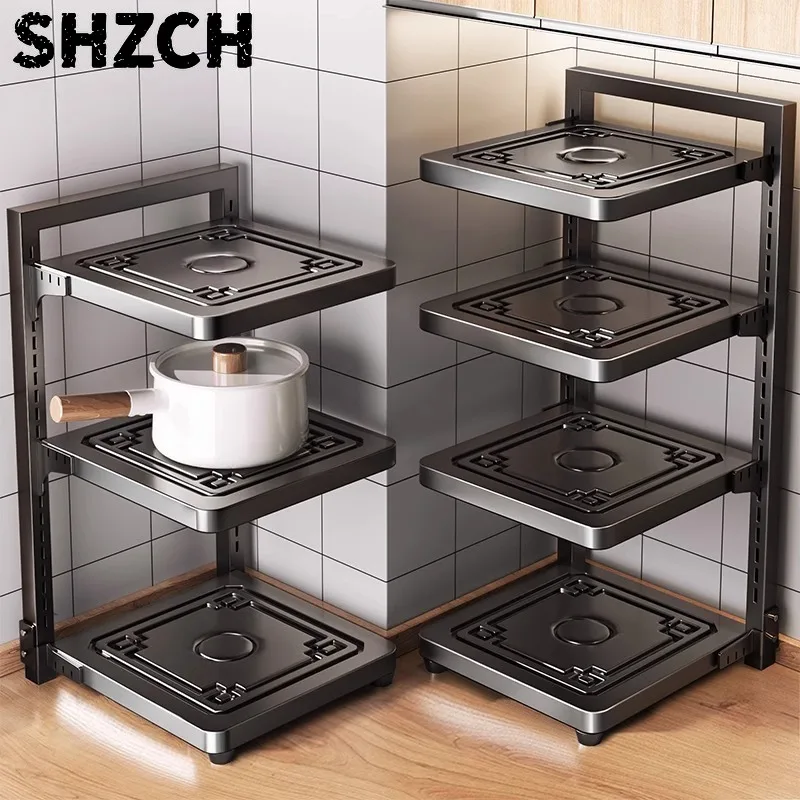 Kitchen Sink Pot Holder Multi-Functional Floor-Standing Multi-Layer Cabinet Corner Storage Ra Home Use Metal Elf