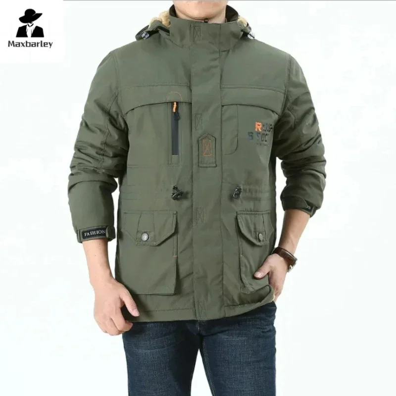 Men\'s Warm Windproof Jacket 2024 Winter New Fleece Thickened Waterproof Snow Hooded Coat Men\'s Casual Plus-size Camping Parka