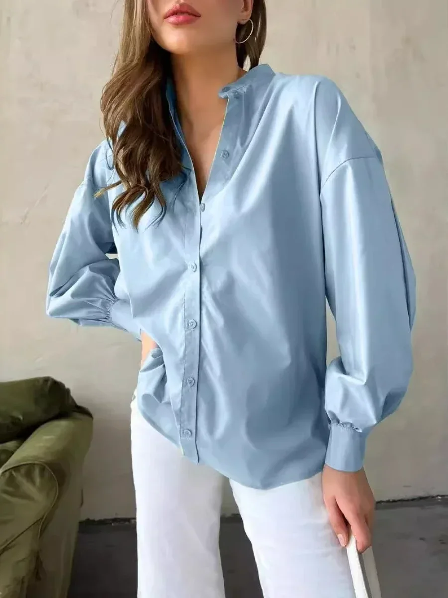 Wolfeel Loose O-neck Women Stylish Shirts Spring Summer Lantern Sleeve Single-breasted Female 100% Cotton Blouse Ladies Tops