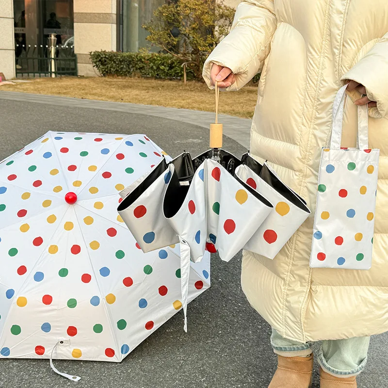 Folding Anti-UV Umbrella Cute Simple Polka-dot Sun Umbrella for Both Use in Rain and Shine Parasol Umbrella