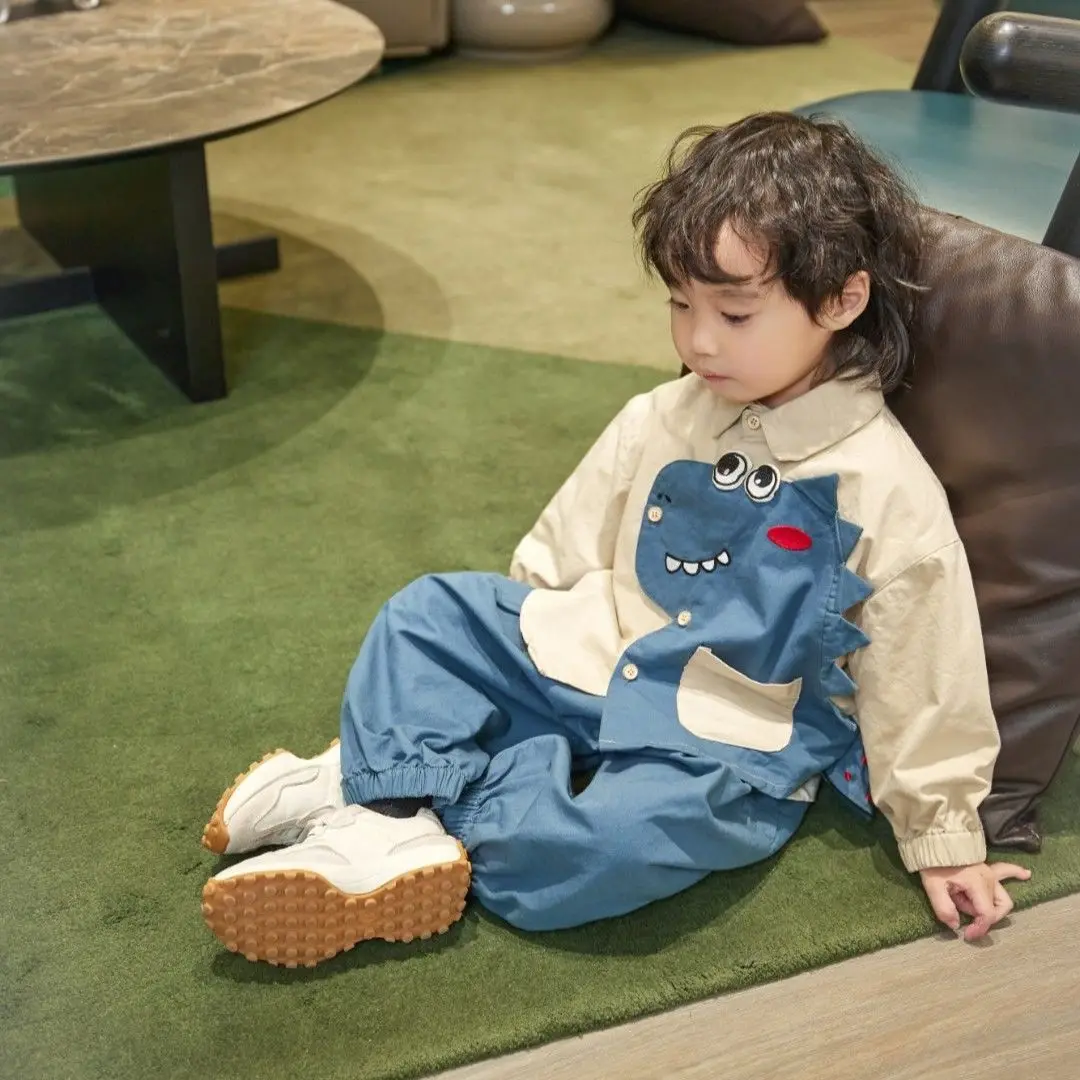 

Boys Cute Cartoon Suit Set Summer Thin Casual Baby Casual Single Breasted Korean Short Sleeve Tshirt + Shorts 2pcs Handsome