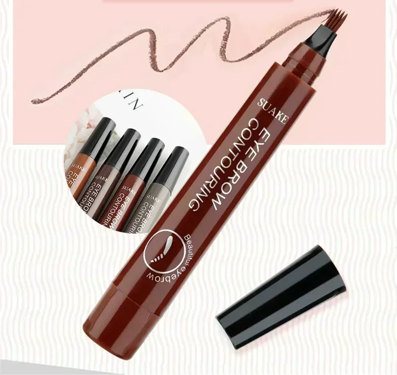 ดินสอเขียนคิ้ว 4 จุดแต่งหน้าสําหรับผู้หญิงกันน้ํา Liquid Eyebrow ปากกาแต่งหน้าดินสอเขียนคิ้ว Microblade เครื่องสําอางทนทาน