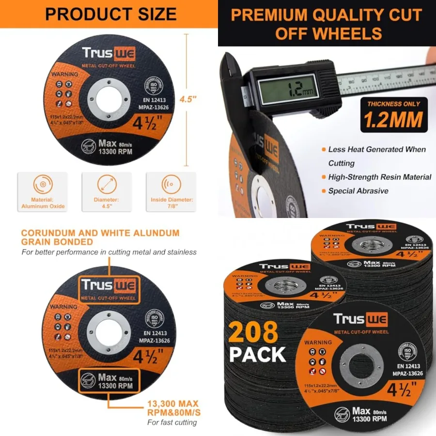 

Pack 4 1/2 Inch Cut Off Wheels for Metal and Stainless Steel Ultra Thin Cutting Discs for Angle Grinder
