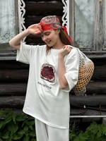 Sunuyoo Summer New Printed T-Shirt 100% Cotton Women's Fashionable O-Neck Loose Short Sleeved Female Casual Cute Top - Image 2