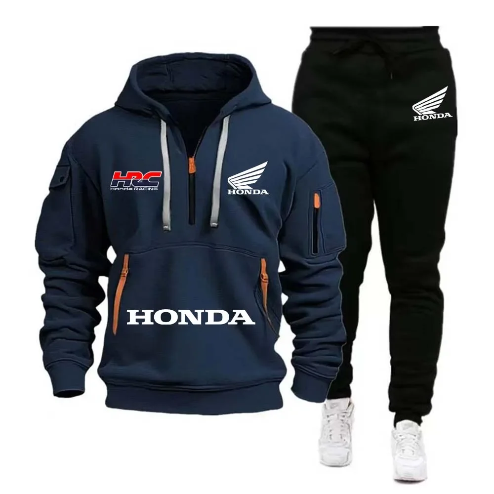 

Honda Logo 2025 New Men's Half Zipper Outdoor Extreme Sports Enthusiast Hoodie Spring and Autumn Leisure Set Hoodie and Pants