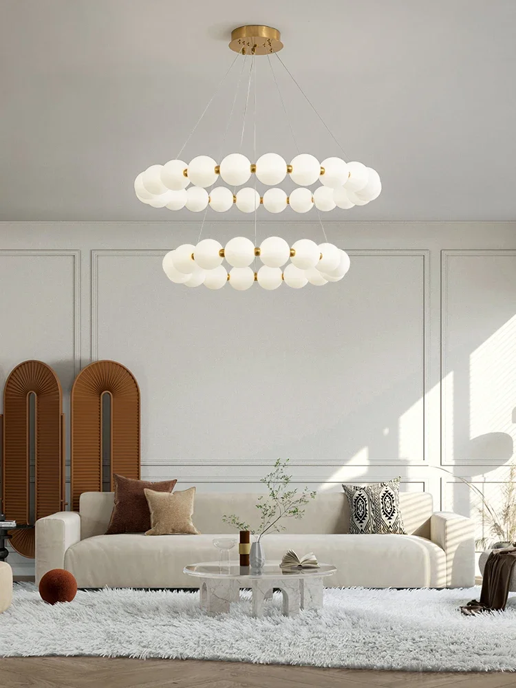 Nordic Cream Style Light Luxury Magic Bean Pendant Lamp, Bedroom, Restaurant Lamp, Designer Pick Hollow Ring shaped Duplex Build