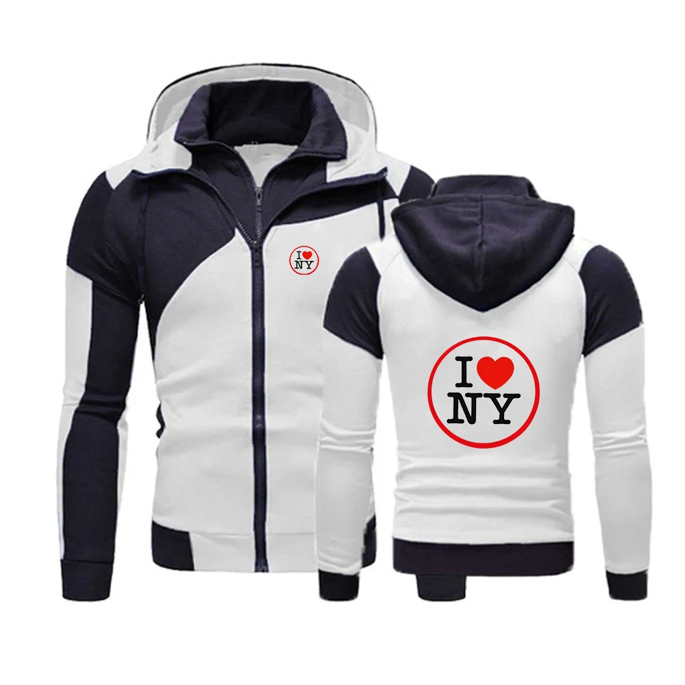 Men's Color Blocking Anti Collision Shirt Hoodies I love New York Logo Print Spring And Autumn 2025 Fashion Coat Jacket