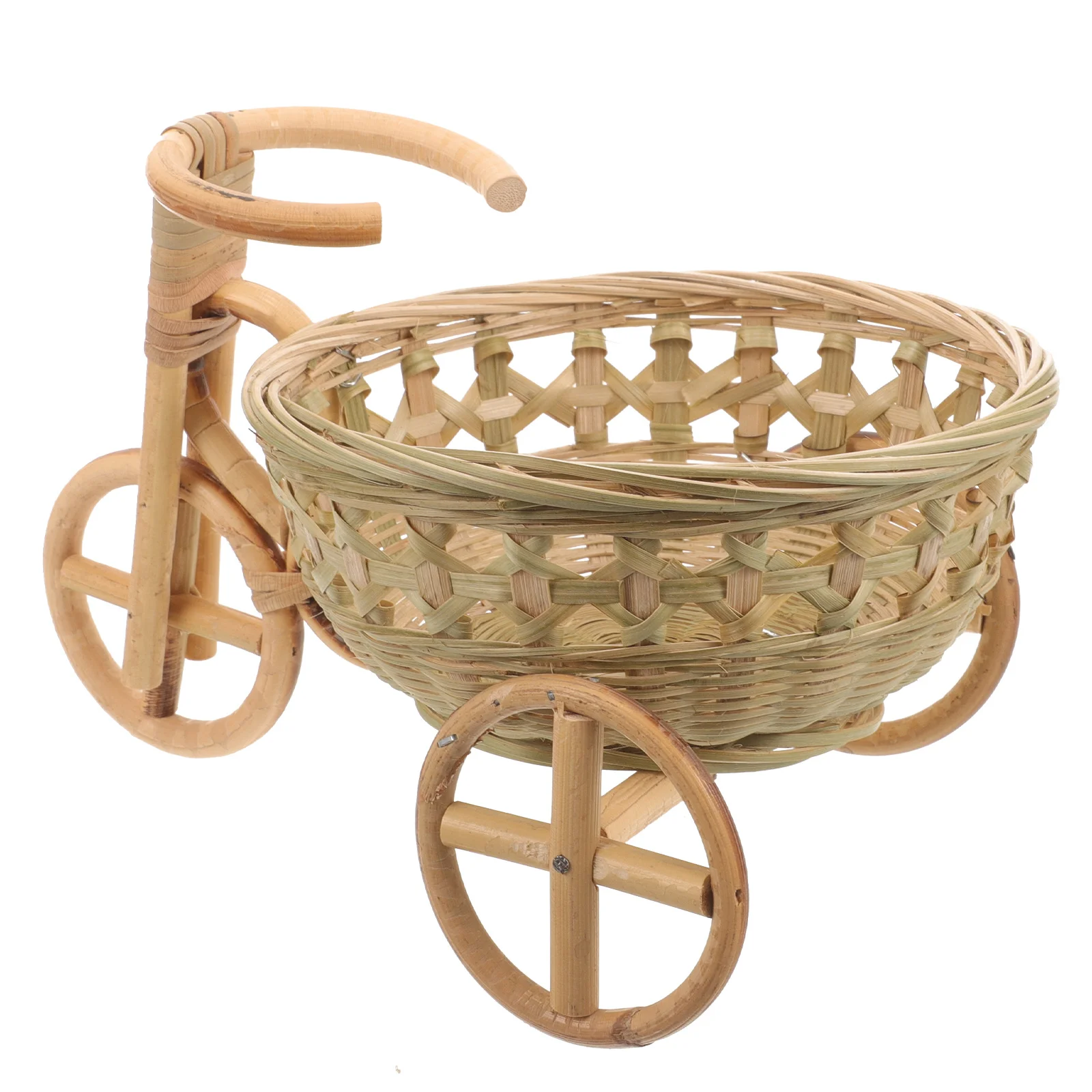 

Mini Bamboo Woven Tricycle Basket Lightweight Storage Decor for Home Wedding Party Table Desktop Living Room Bedroom