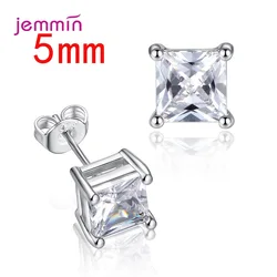 Big Sale! Exquisite 925 Silver Jewelry Accessories Geometric Square Multi-Size 5-8mm 4 Claws CZ Zirconia Stud Earrings