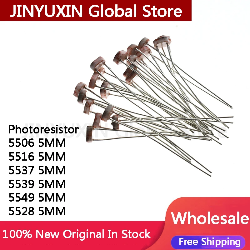 100Pcs Photoresistor 5506 5516 5537 5539 5549 5528 5MM Photoelectric sensor detection element in Stock Wholesale