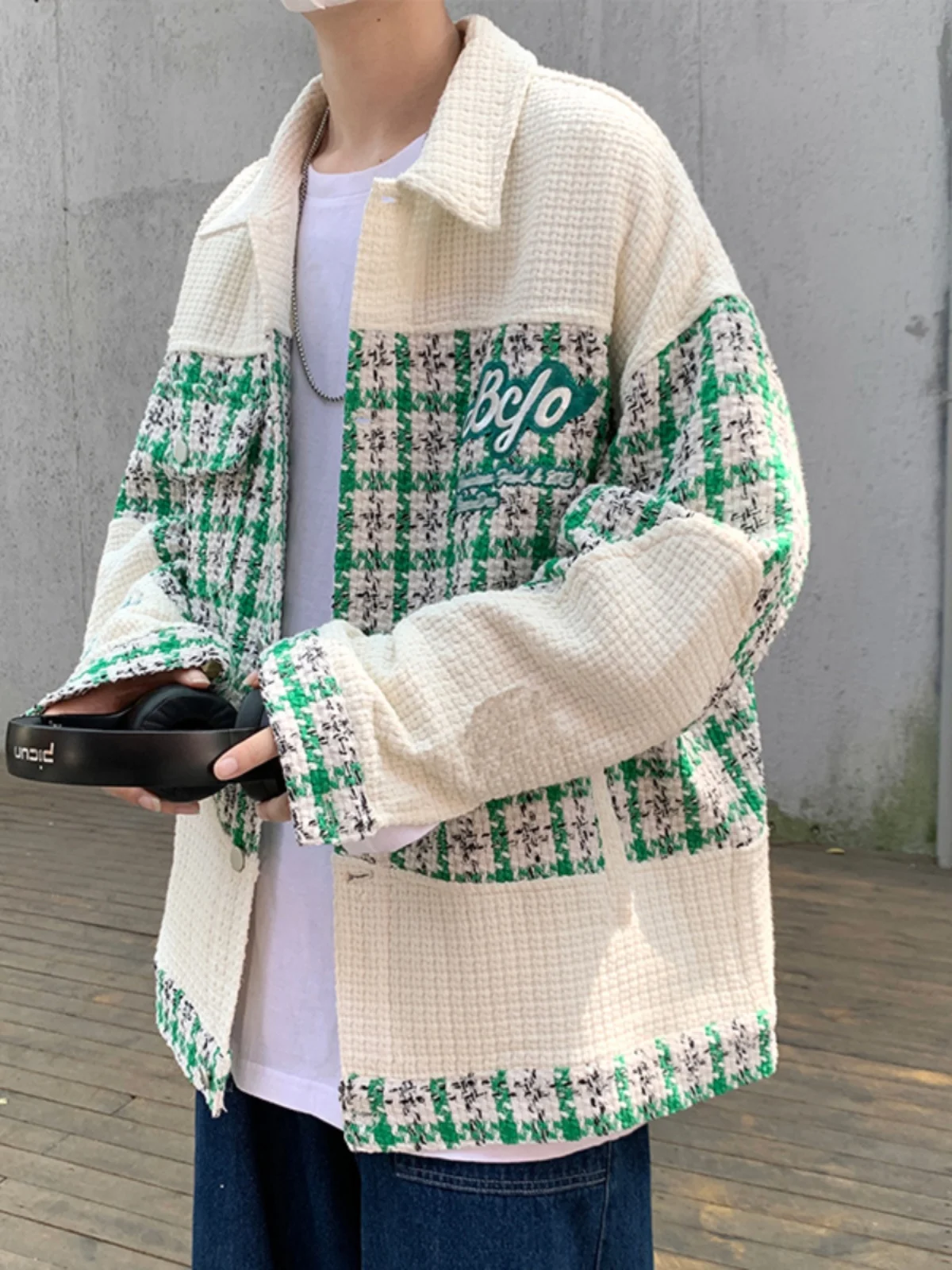 

Loose Men's Jaet Spring Autumn Hong Kong Sle Casual Versatile Faionable Japanese Brand Notched Collar Long Sve Knitted