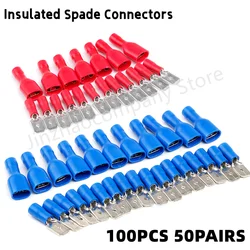 100PCS Insulated Female&Male Crimp Wire Connector Electrical Wiring Cable Plug Spade Terminals Assorted Splice Kit 22-14AWG
