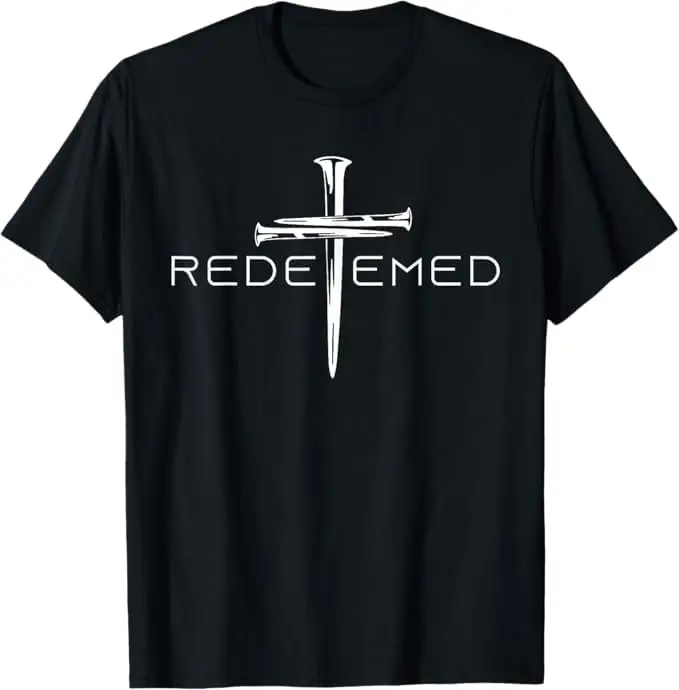 

Redeemed Cross Nails Mens Christian American Flag Short Sleeve T-Shirt Religious Graphic Tee Tops For Women Men Anime Clothes St