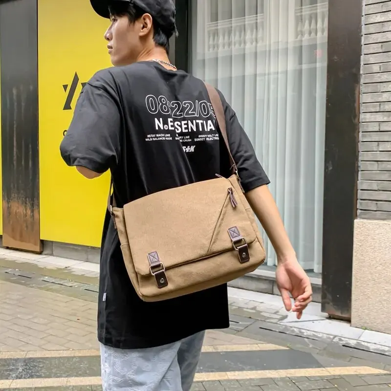 Men Briefcase Crossbody Shoulder Bags Male Messenger Bags Boy Canvas Bags for Travel Business Books School Casual Black