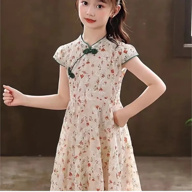 

Детское дышащее платье-ципао 2026 года для девочек, летнее китайское платье Ханьфу, улучшенное платье принцессы LJ300
