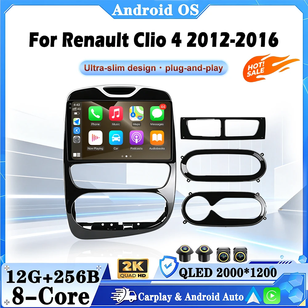 Android 16 Auto For Renault Clio 4 2012-2016 Car Radio Multimedia Video Player GPS Navigation QLED Touch Screen BT Carplay