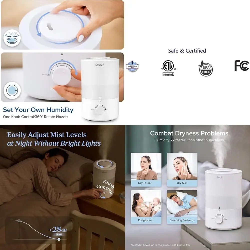 

Бесшумный увлажнитель воздуха Cool Mist объемом 3 л с верхней заливкой, диффузор для эфирных масел, 360° ° Насадка для больших помещений и детских комнат