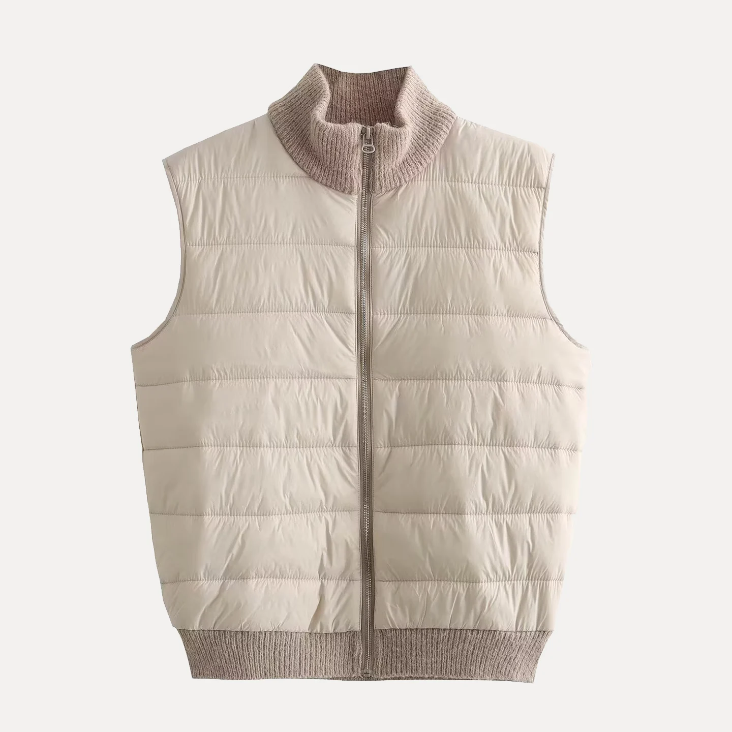 2025 가을 신상 여성 패션 캐주얼 스트라이프 타월 니들 스플라이싱 지퍼 조끼 편안한 일반 길이 출퇴근 디자인