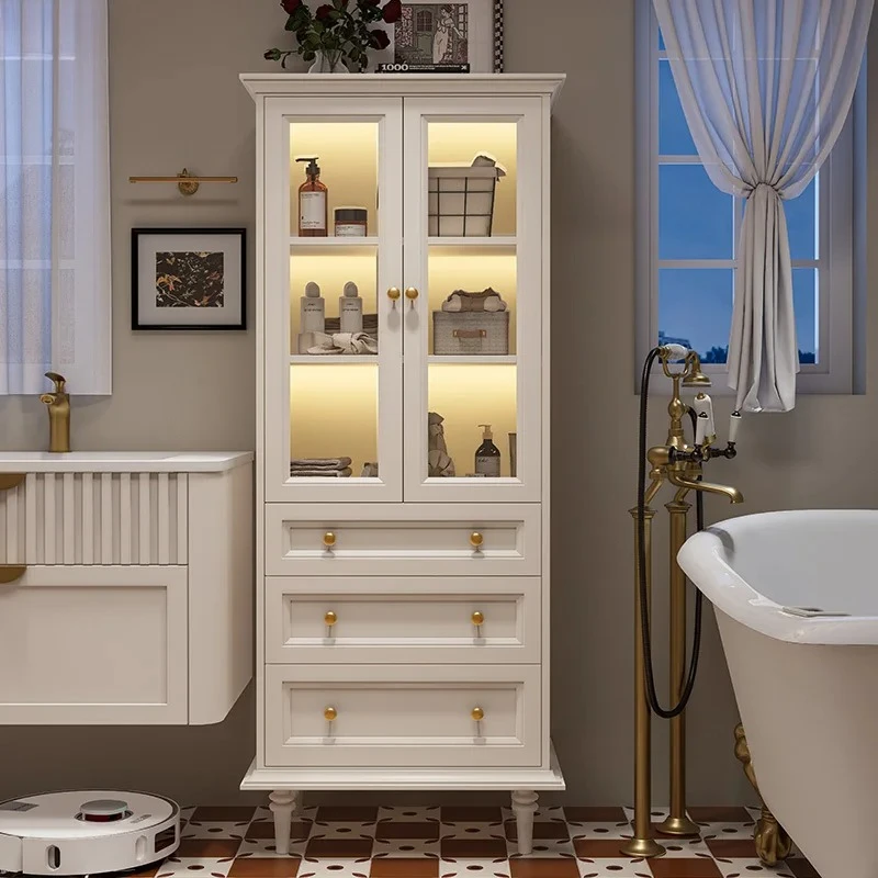

HXL paint vertical cabinet bathroom side cabinet white towel narrow cabinet storage decoration