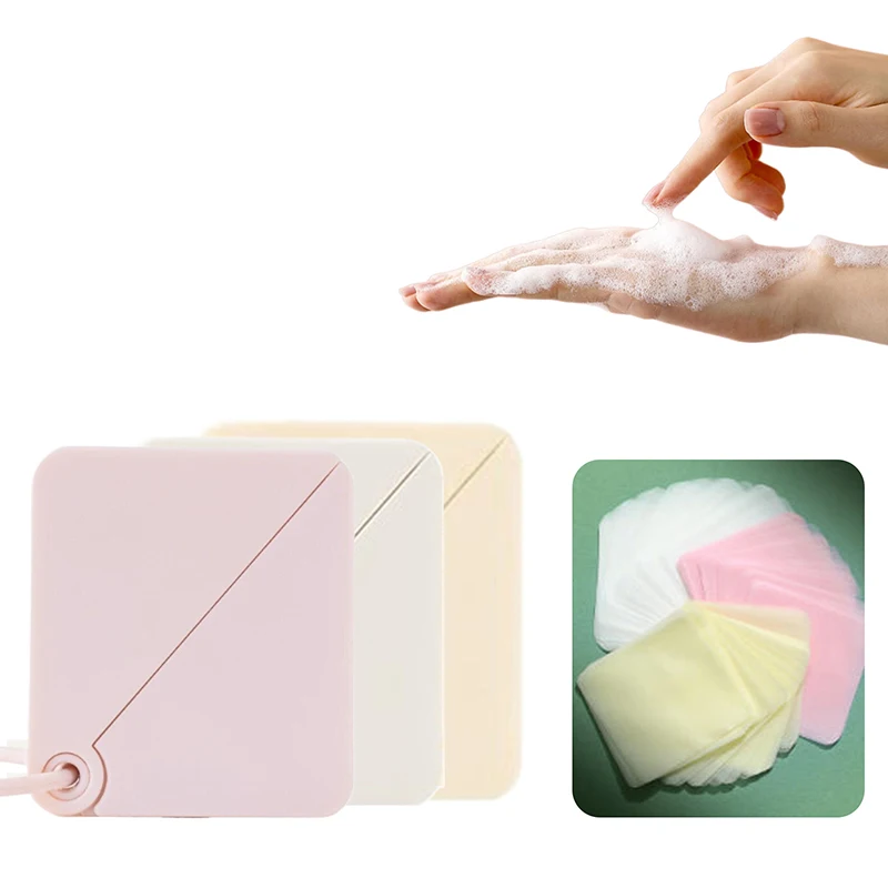 1 caja (50 hojas) hoja de jabón de papel Soluble en agua para viajar, lavado de manos, Mini jabón de papel, rebanada perfumada, suministros de limpieza de baño