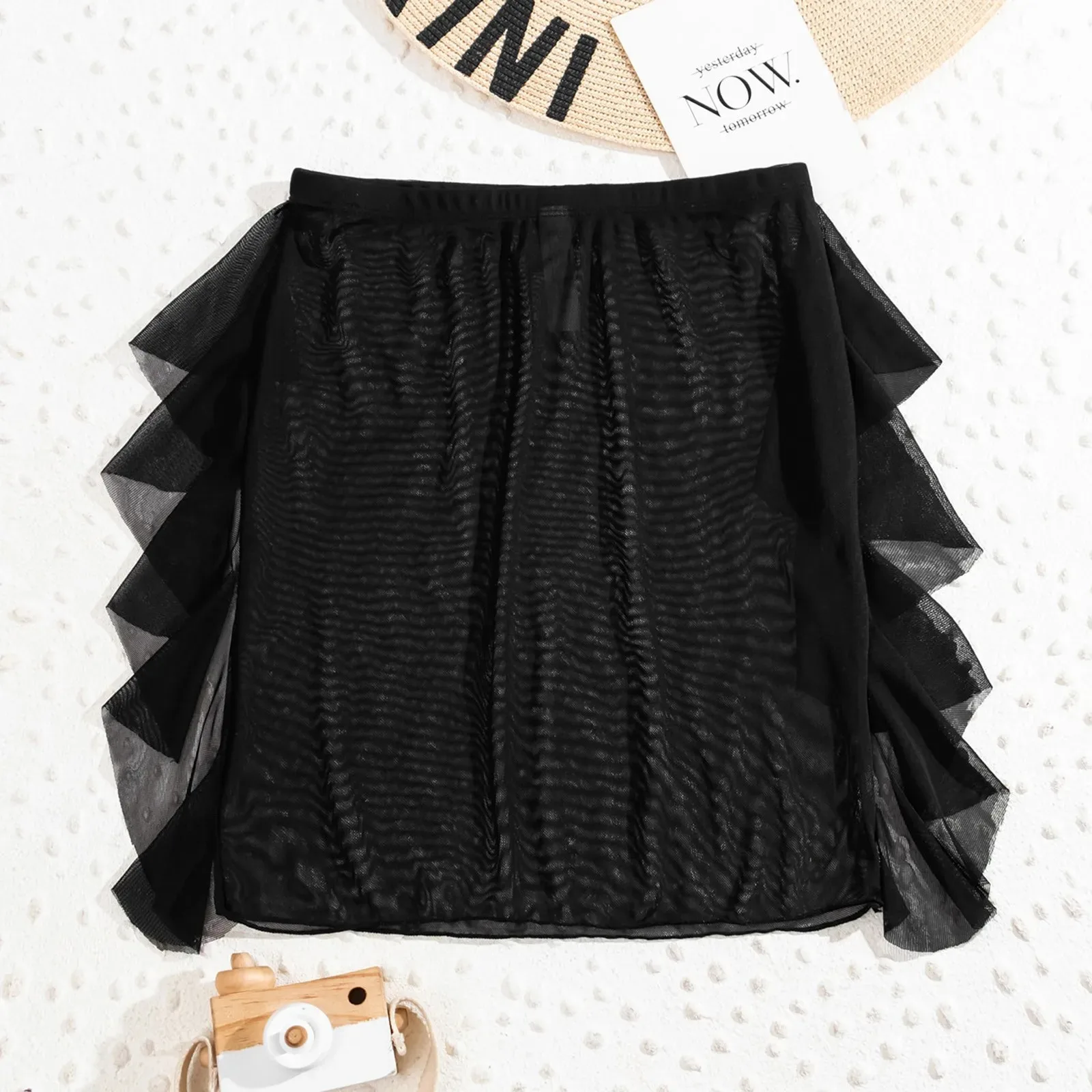 Женская прозрачная пляжная юбка с рюшами, накидка, сексуальная пляжная пляжная одежда с высокой талией, купальники для девочек-подростков, новое модное пляжное платье с запахом