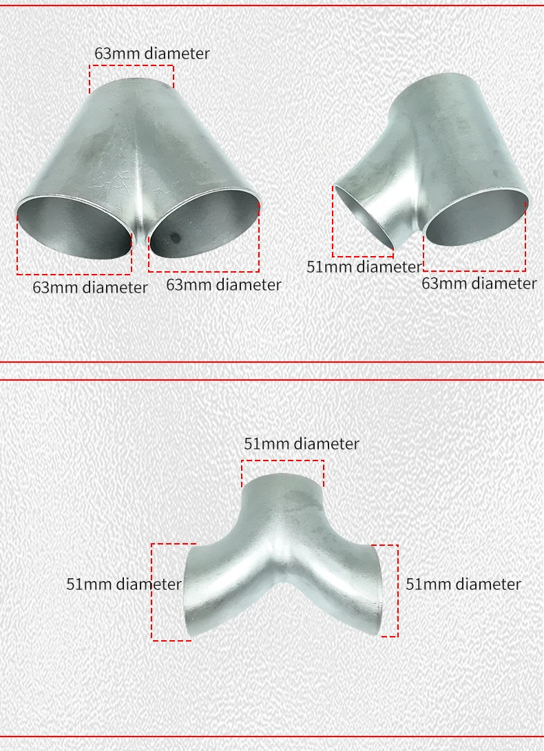 Autoteile 304 Edelstahl Y-Typ R-Typ Dreieck T-Stück 51 mm63mm76mm geschweißtes Rohr Auspuffrohr geschweißtes Schall dämpfer Verbindungs rohr – Detail 6