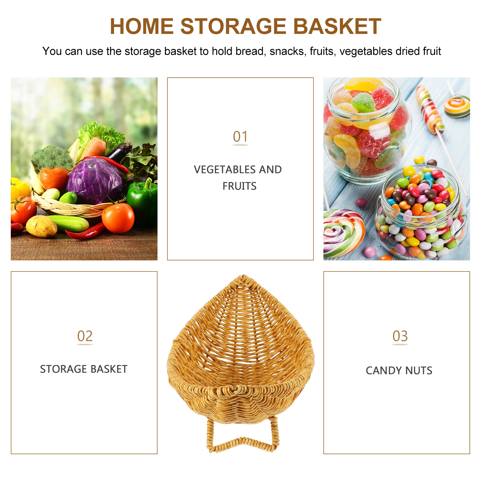 

1pc Fruit Basket Imitation Rattan Woven Storage Baskets Kitchen Fruit Baskets For Kitchens Household Snack Bread Container