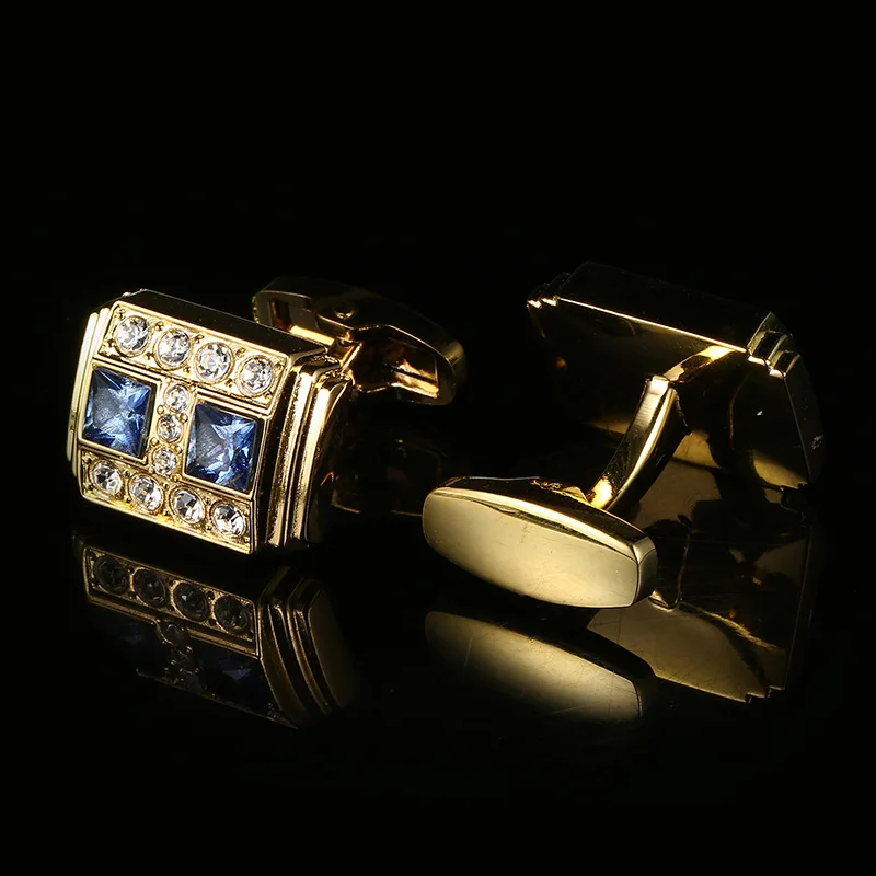 Jewelry French Style Shirt Cufflinks For Men Designer Brand Blue Crystal Cuff Button High Quality Luxury Wedding Guest Gifts