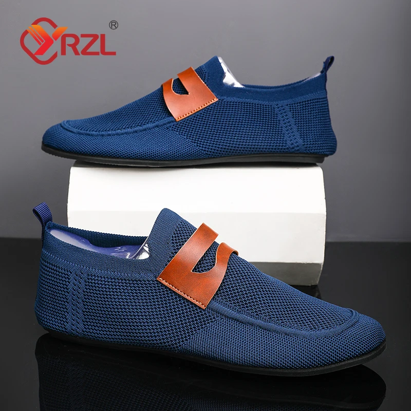 

YRZL Round Toe Flat Shoes Solid Color Men Slip on Shoes Casual Breathable Comfortable Mens Mesh Loafer Shoes Outdoor Loafers Man